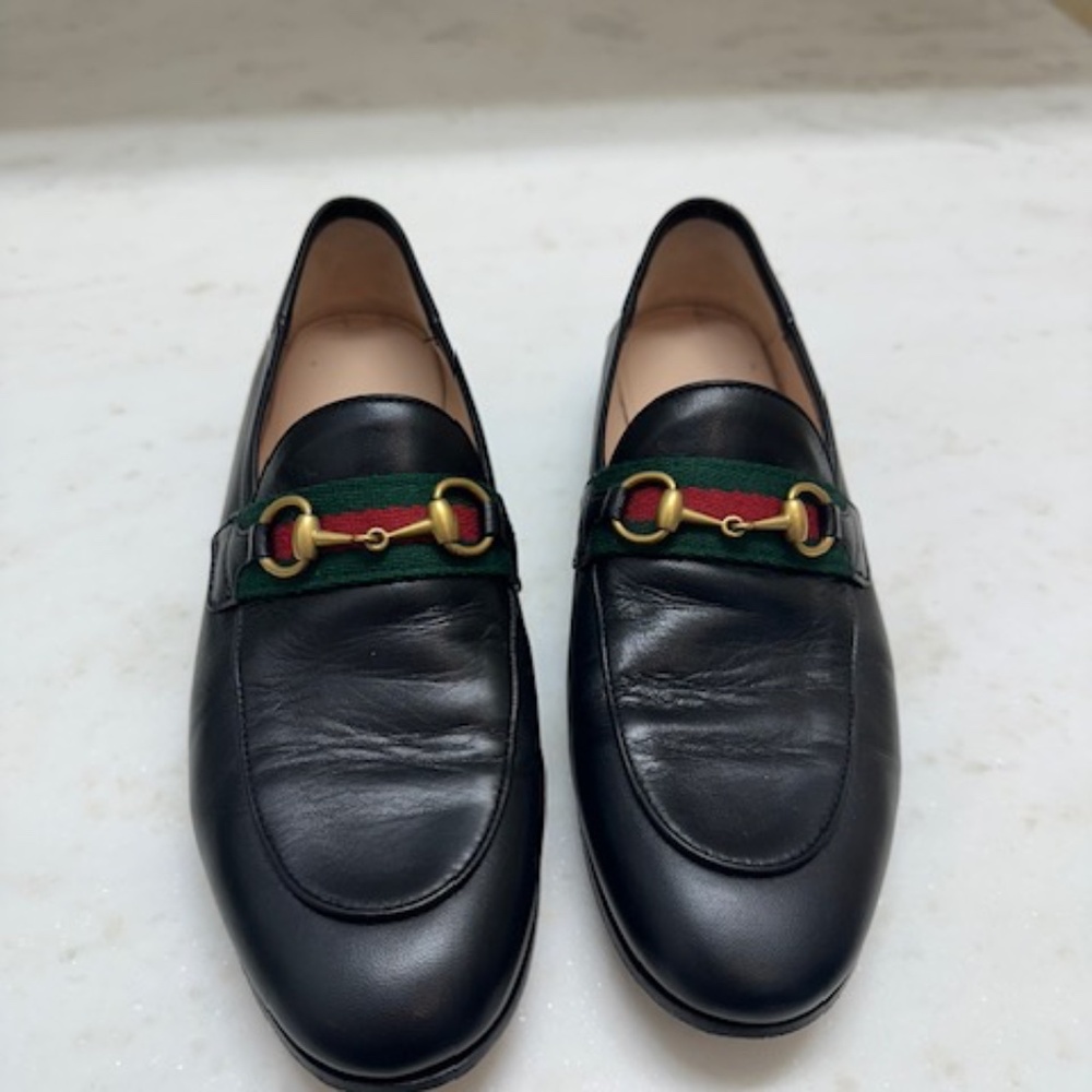 Gucci Brixton Leather Web Horsebit Loafers AUTHENTIC Perfect! 37.5